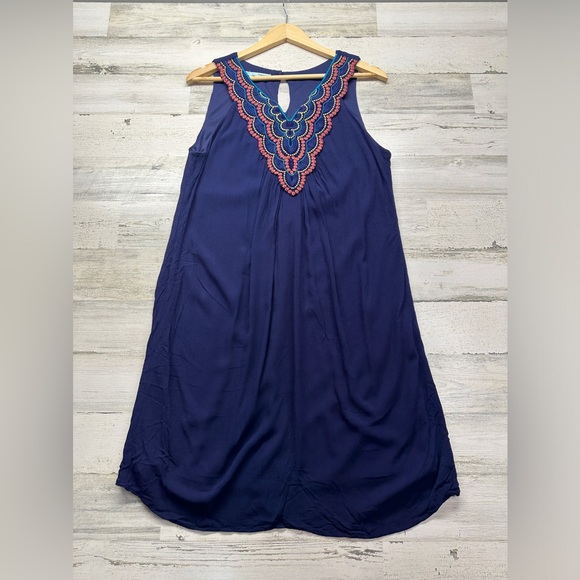 Maurices Sleeveless Embroidered Boho Summer Dress Large Coastal Resort Beach - Picture 2 of 6